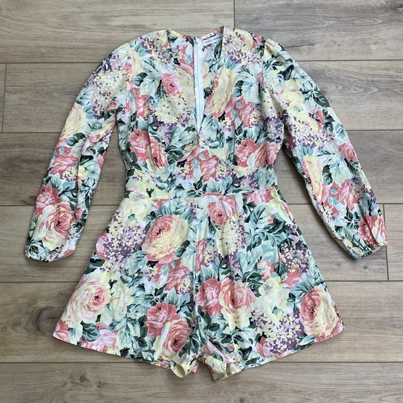 Faithful The Brand | Maribelle | Linen Floral Romper Romantic Pastel Spring - Picture 2 of 16